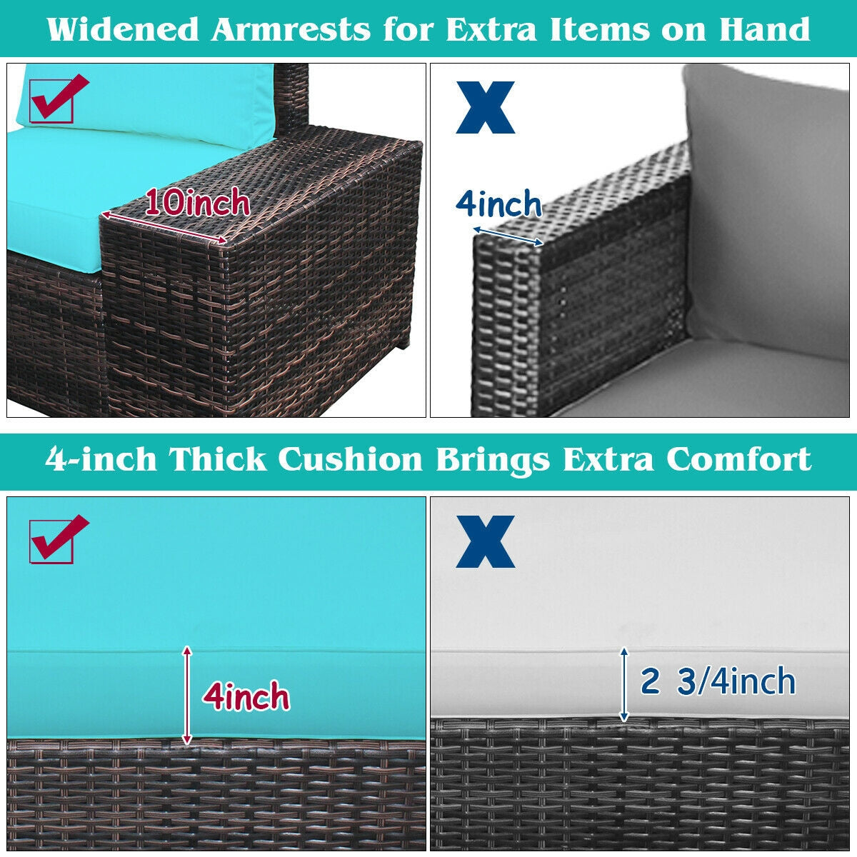 6 Piece Wicker Patio Sectional Sofa Set with Tempered Glass Coffee