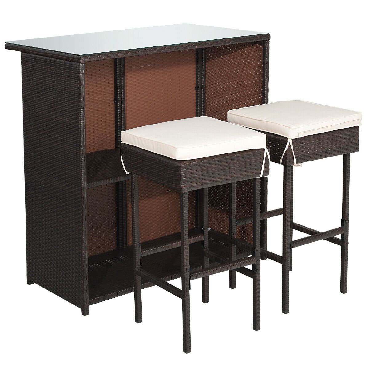 5-Piece Rattan Bar Set with 4 Counter Stools – Brown