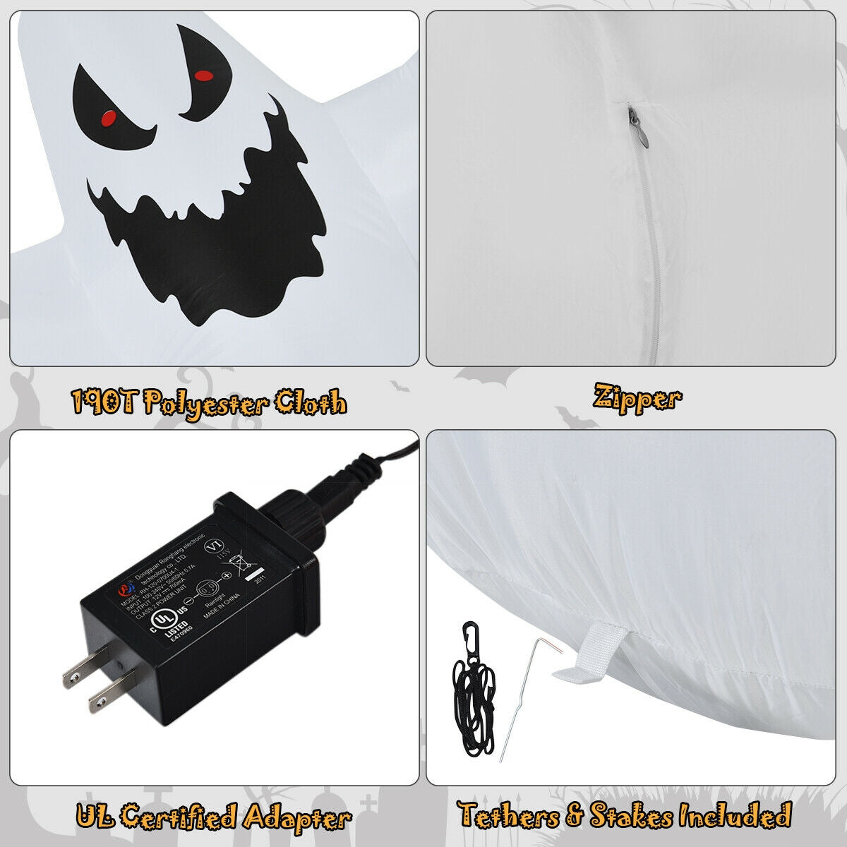 Cute Ghost Inflatable Halloween Decoration - 12 Feet with LED Lights & Blower - Variation of THIS Listing