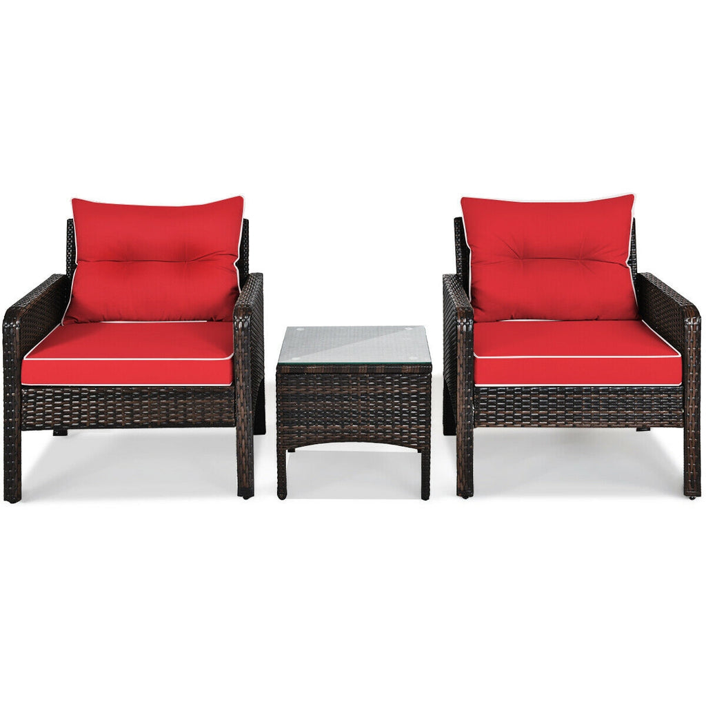 3 Pieces Outdoor Patio Rattan Conversation Set with Seat Cushions