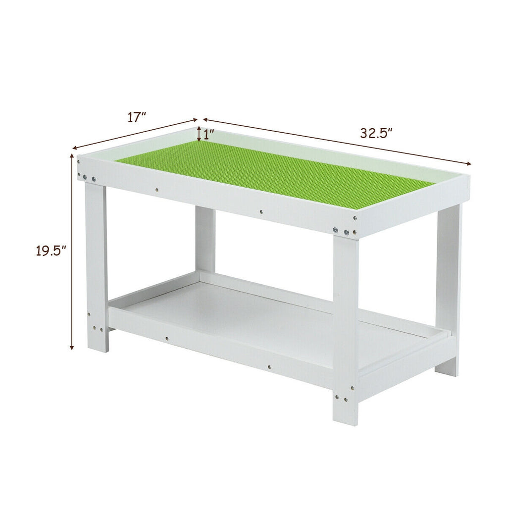 Kids Building Brick Play Table - White, Multifunctional Wooden Activity Table for Children
