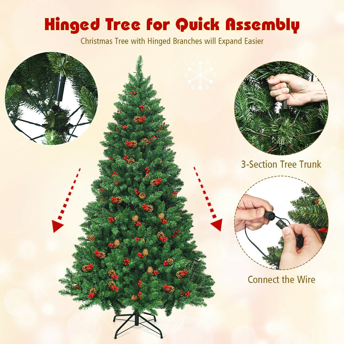 Pre-Lit 6.5ft Hinged Christmas Tree with LED Lights & Decor