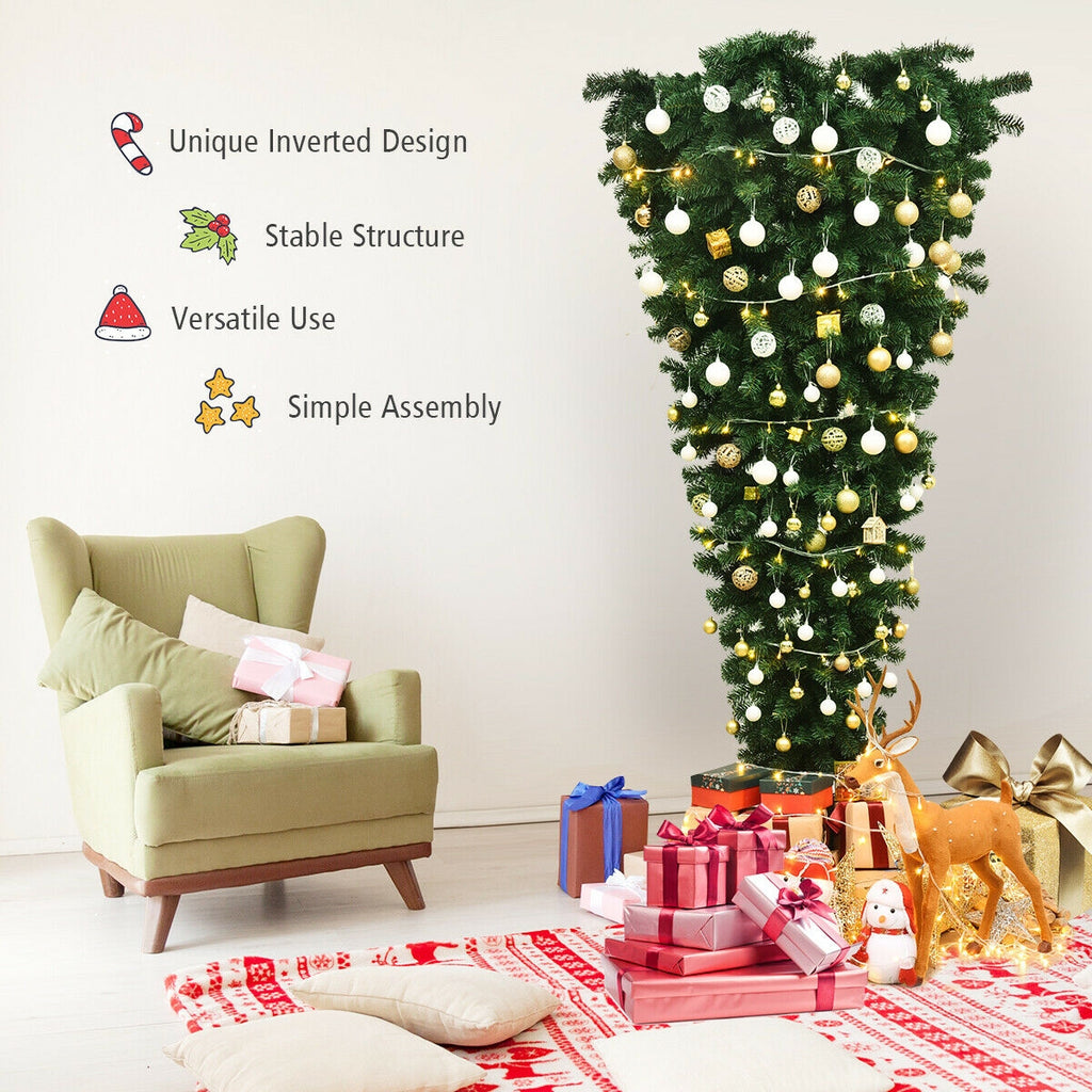 7 Feet Unlit Upside Down Artificial Christmas Tree - Space-Saving, Vivid Green