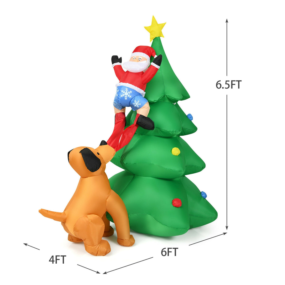 Outdoor Inflatable Christmas Tree with Santa and LED Lights - 6.5 Feet, Dog Chasing Santa Variation