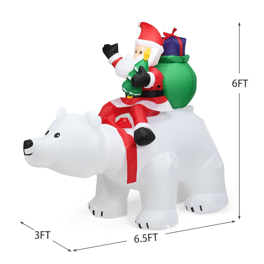 Christmas Inflatable Santa Riding Polar Bear with Shaking Head & LED Lights - 6.5 Feet - Variation: Santa Claus Riding White Bear