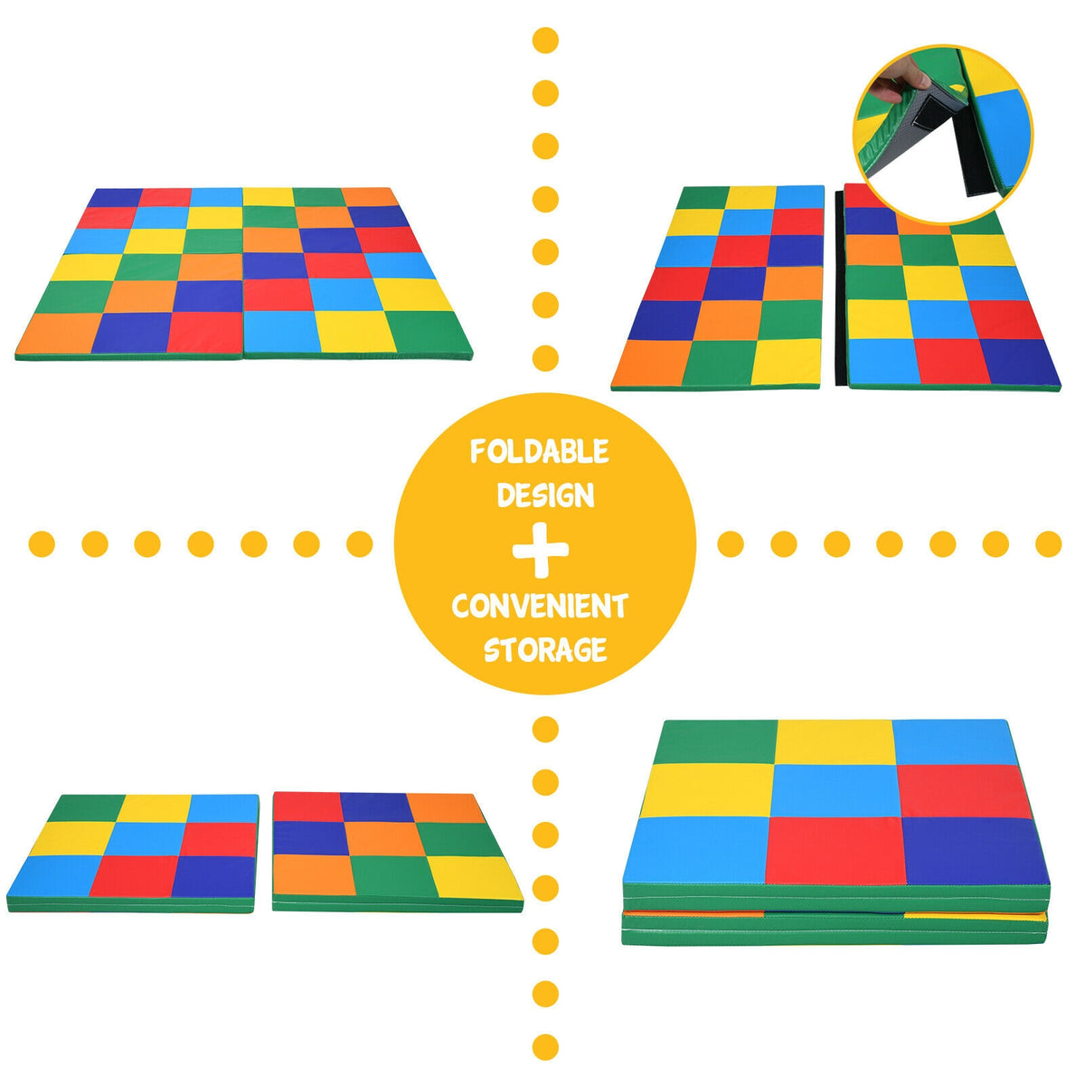 58 Inch Toddler Folding Play Mat - Multicolor Foam Baby Activity Floor Mat