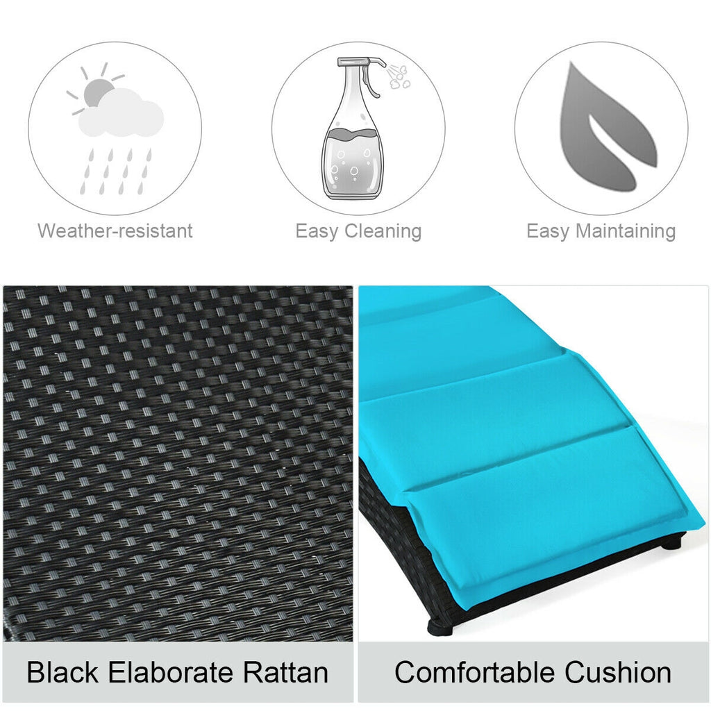 Foldable Patio Lounge Chair with Cushion – Turquoise