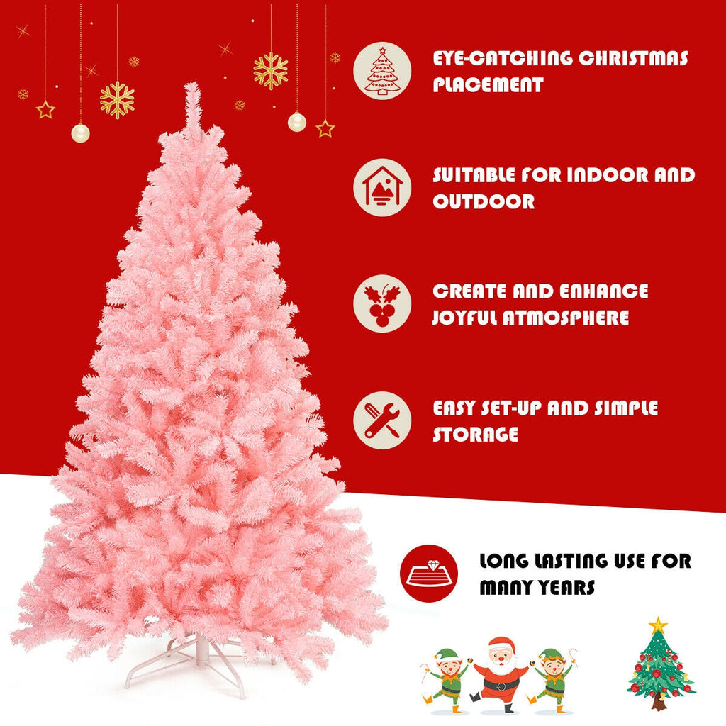 Pink Artificial Christmas Tree with Foldable Metal Stand - 6 Feet Hinged Full Tree