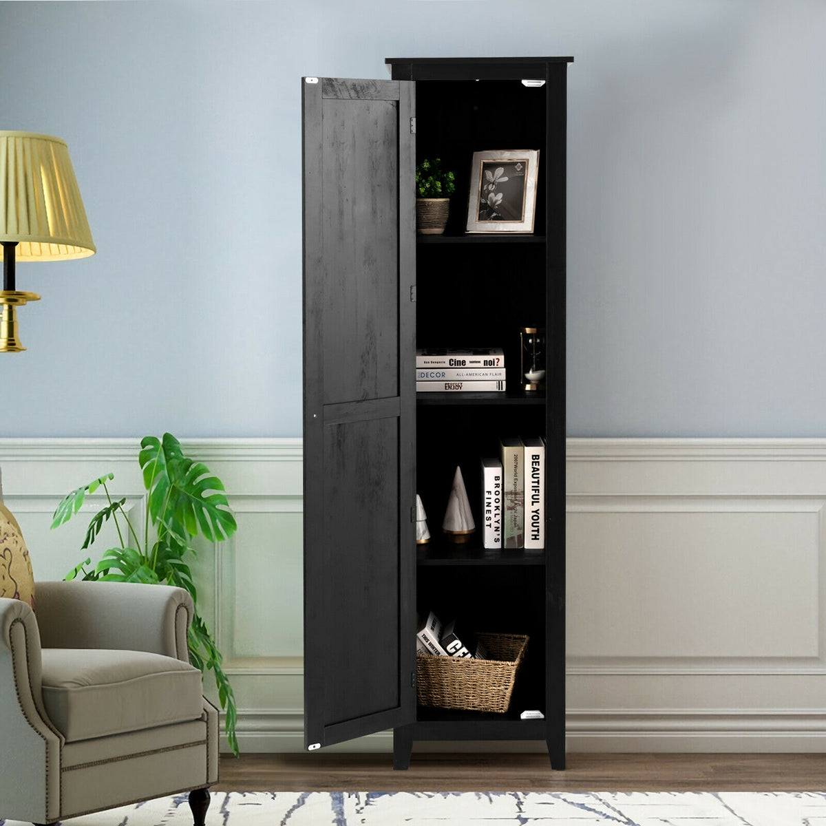 Tall Bathroom Storage Cabinet 4-Tier Black 72 Inch