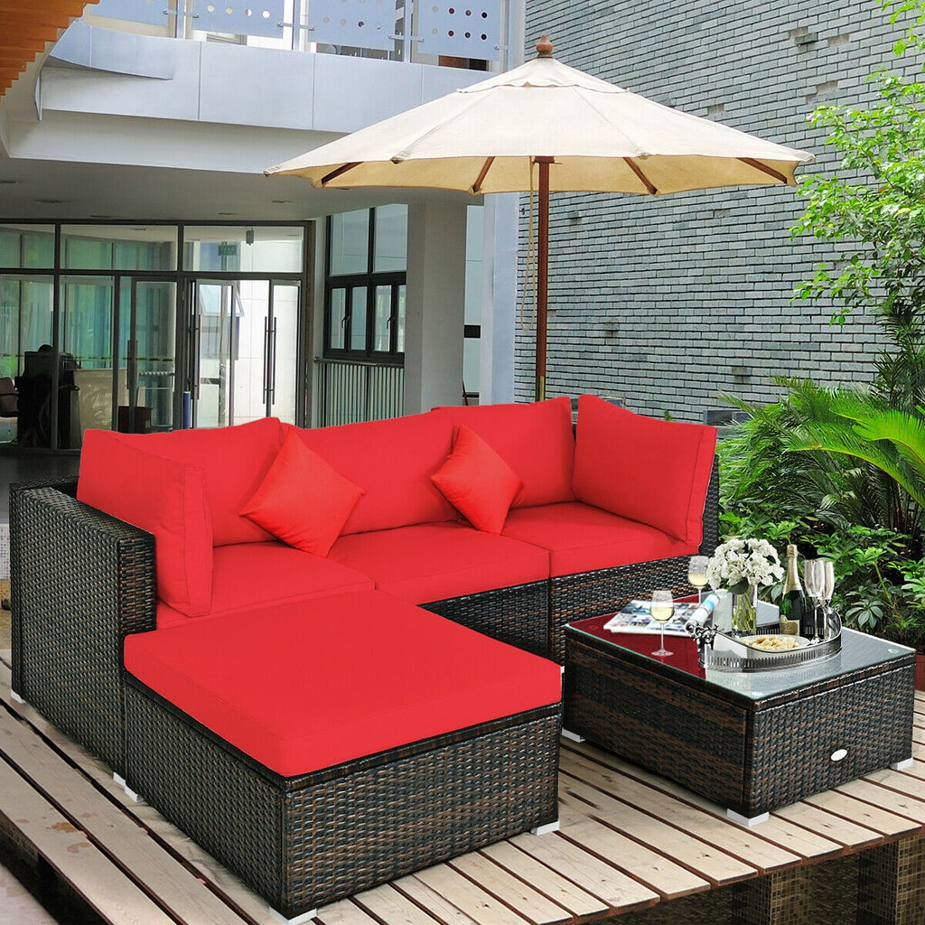 5 Pieces Outdoor Patio Rattan Furniture Set Sectional Conversation