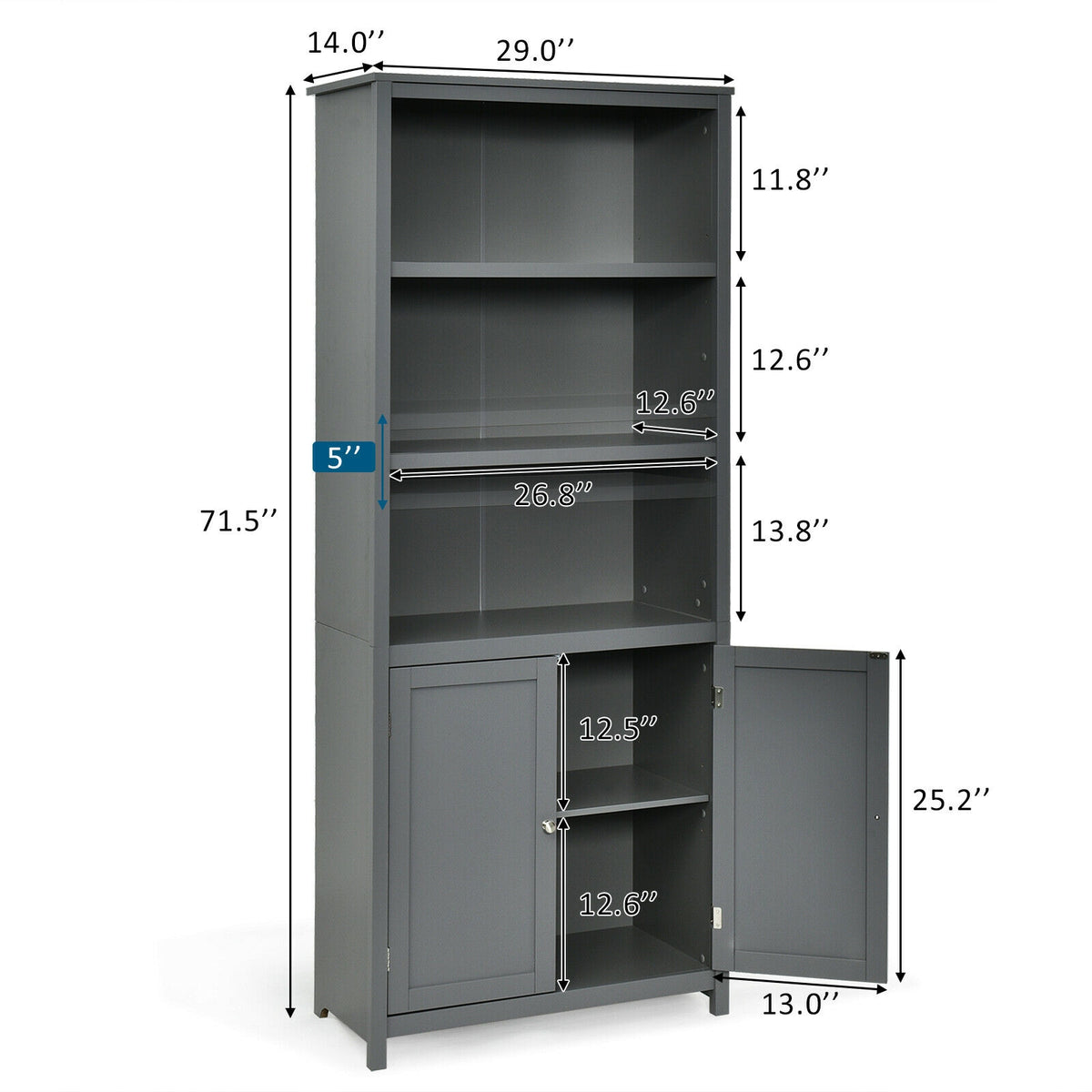Standing Wooden Bookcase with 3 Tier Open Book Shelving and Double