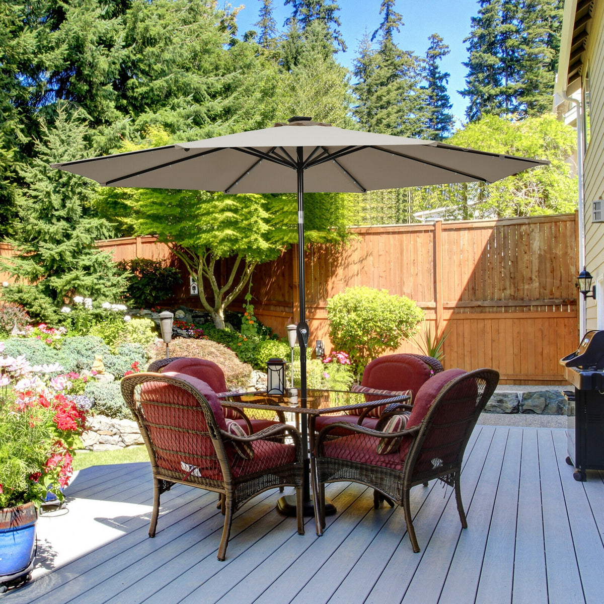10 FT Patio Umbrella with 24 Solar LED Lights - Tan