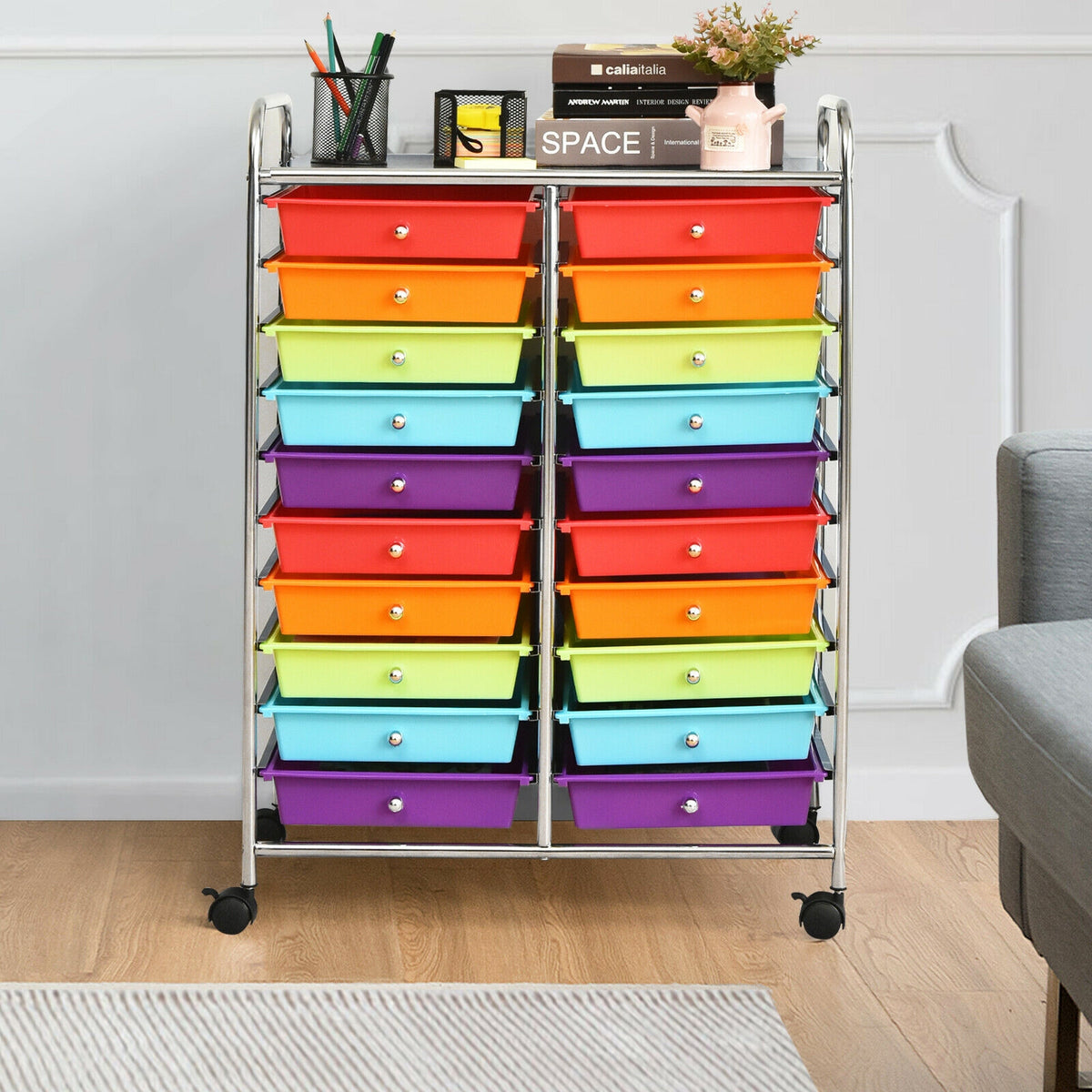 20-Drawer Rolling Storage Cart, Multicolor