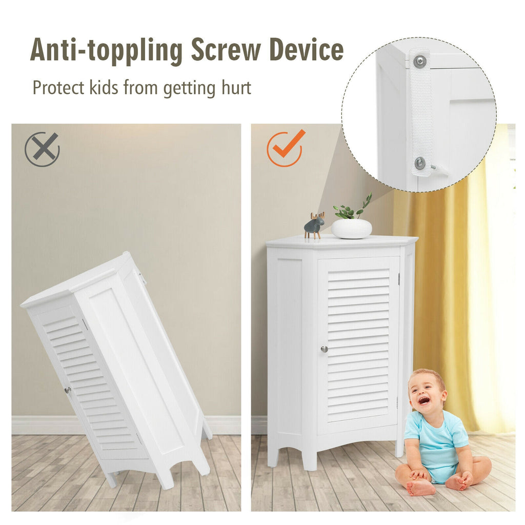 Corner Storage Cabinet with Shutter Door - White