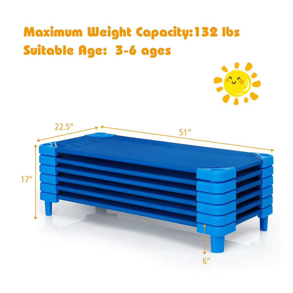Kids Stackable Daycare Cot Set of 6 - 51 Inches, Blue, Detachable Oxford Cloth