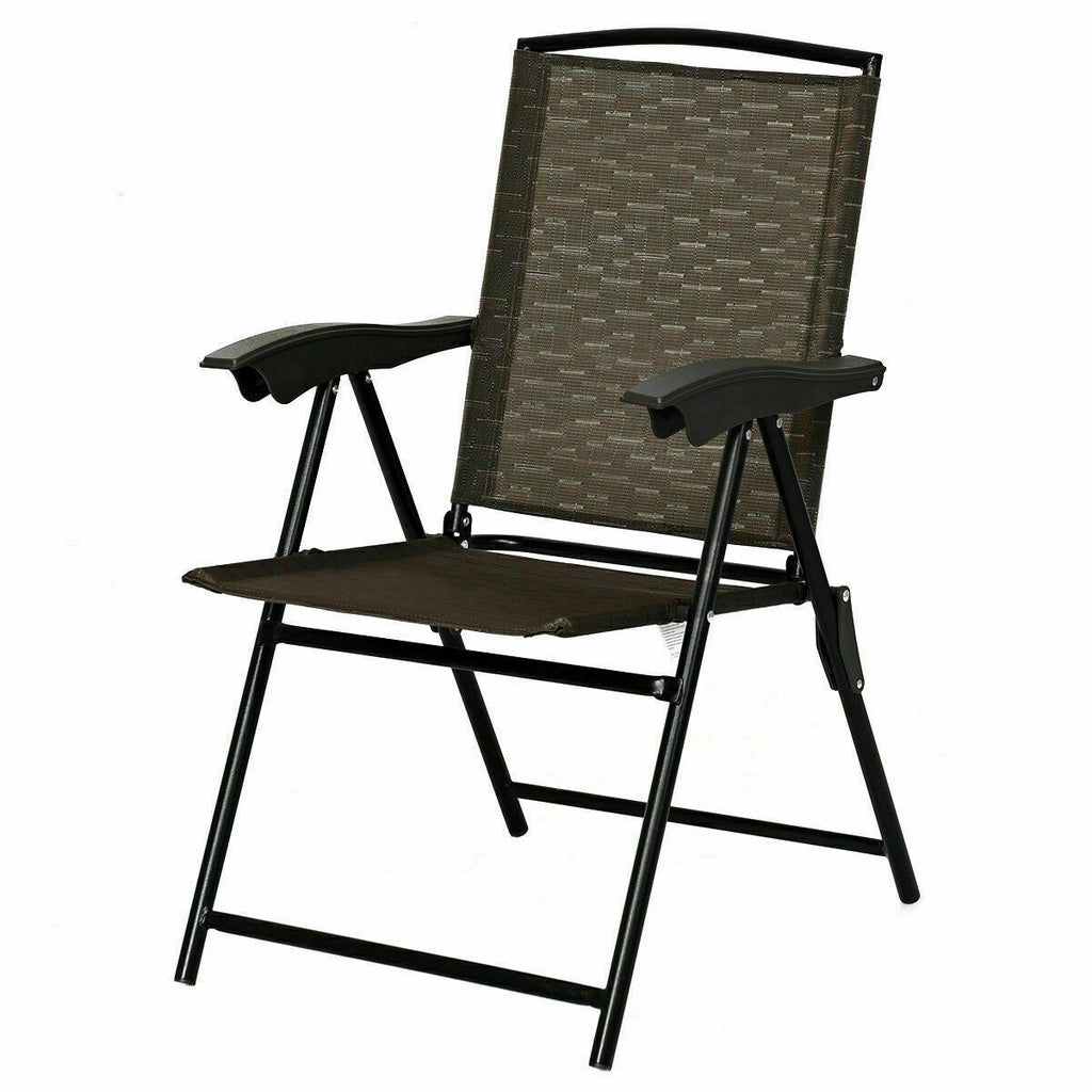 2 Pieces Folding Sling Chairs with Smooth Armrests and Adjustable