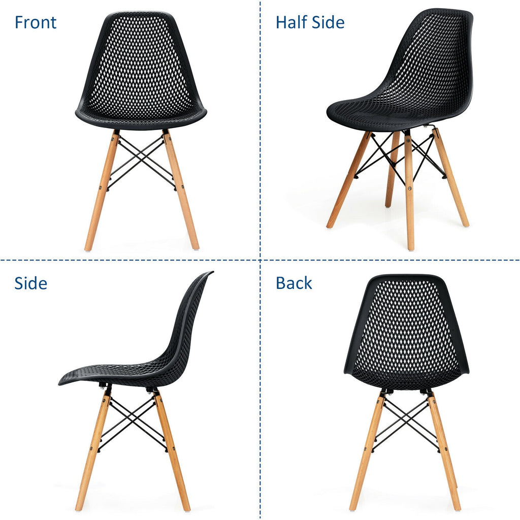 Modern Plastic Hollow Chair Set with Wood Legs - Black (4 Pack)