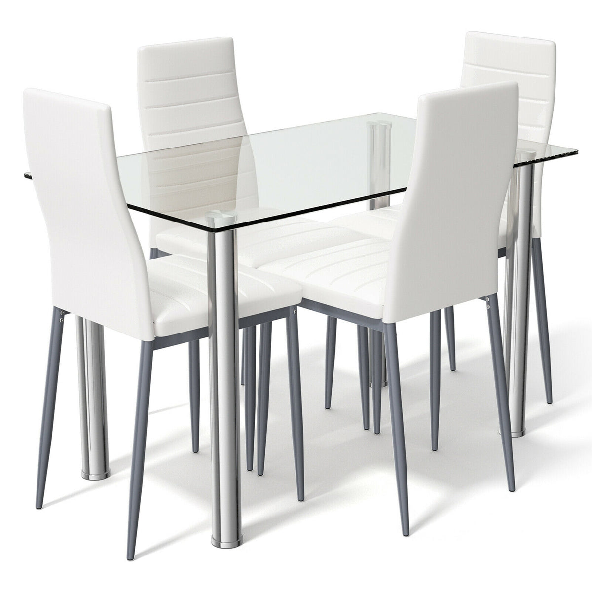 5-Piece Dining Set with 4 PVC Leather Chairs