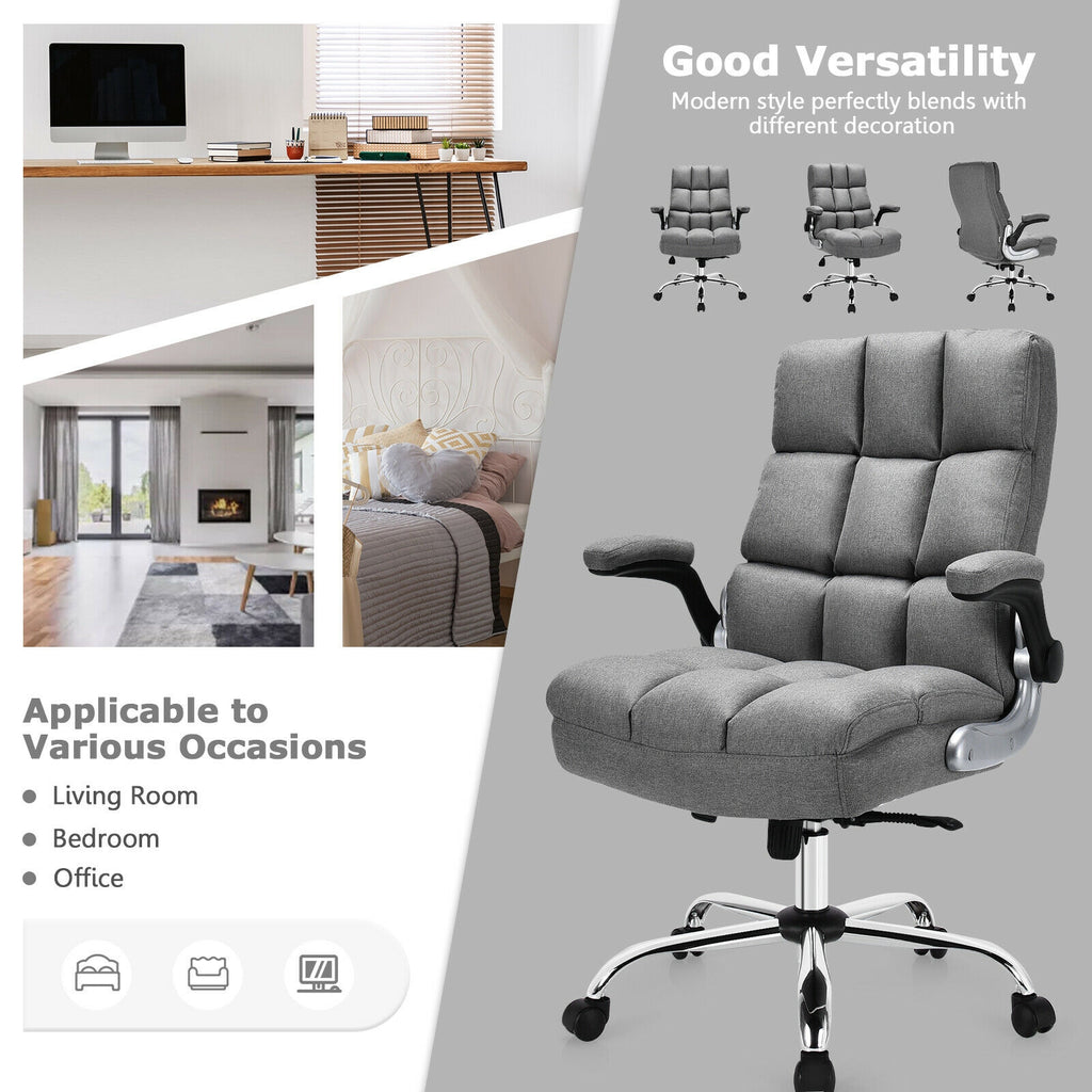 High Back Office Chair with Flip-up Armrests - Gray Linen