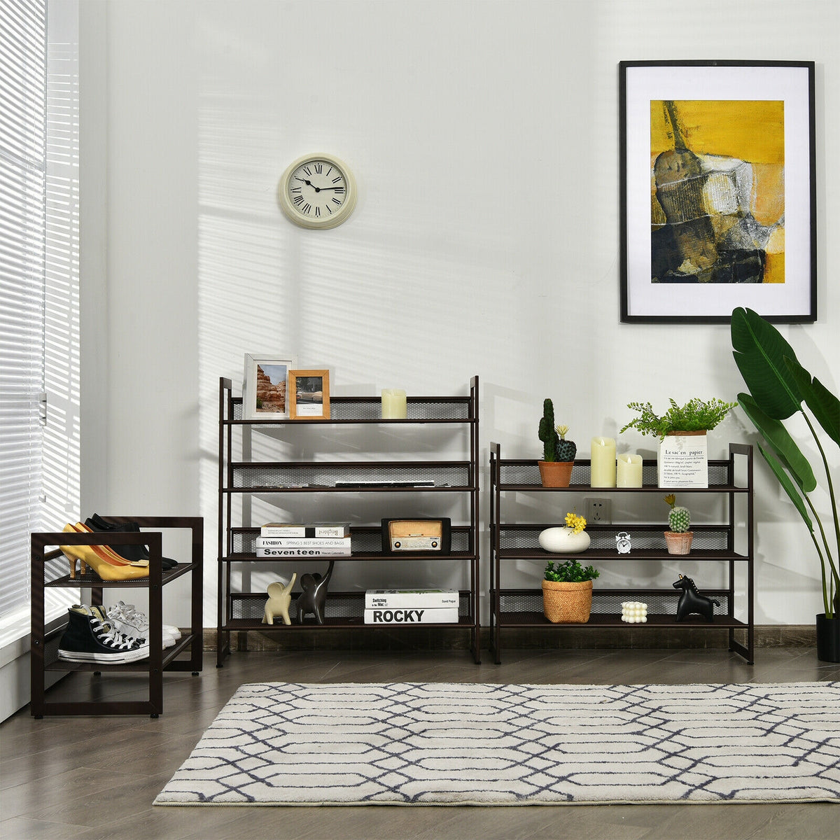 4-Tier Metal Shoe Rack with Flat & Angled Shelves