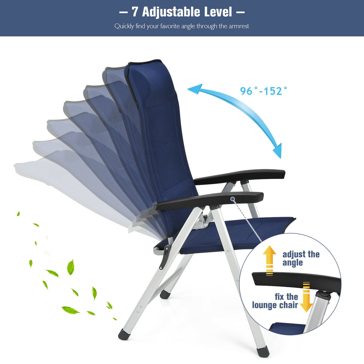 Outdoor Patio Dining Chair with Adjustable Backrest - Blue