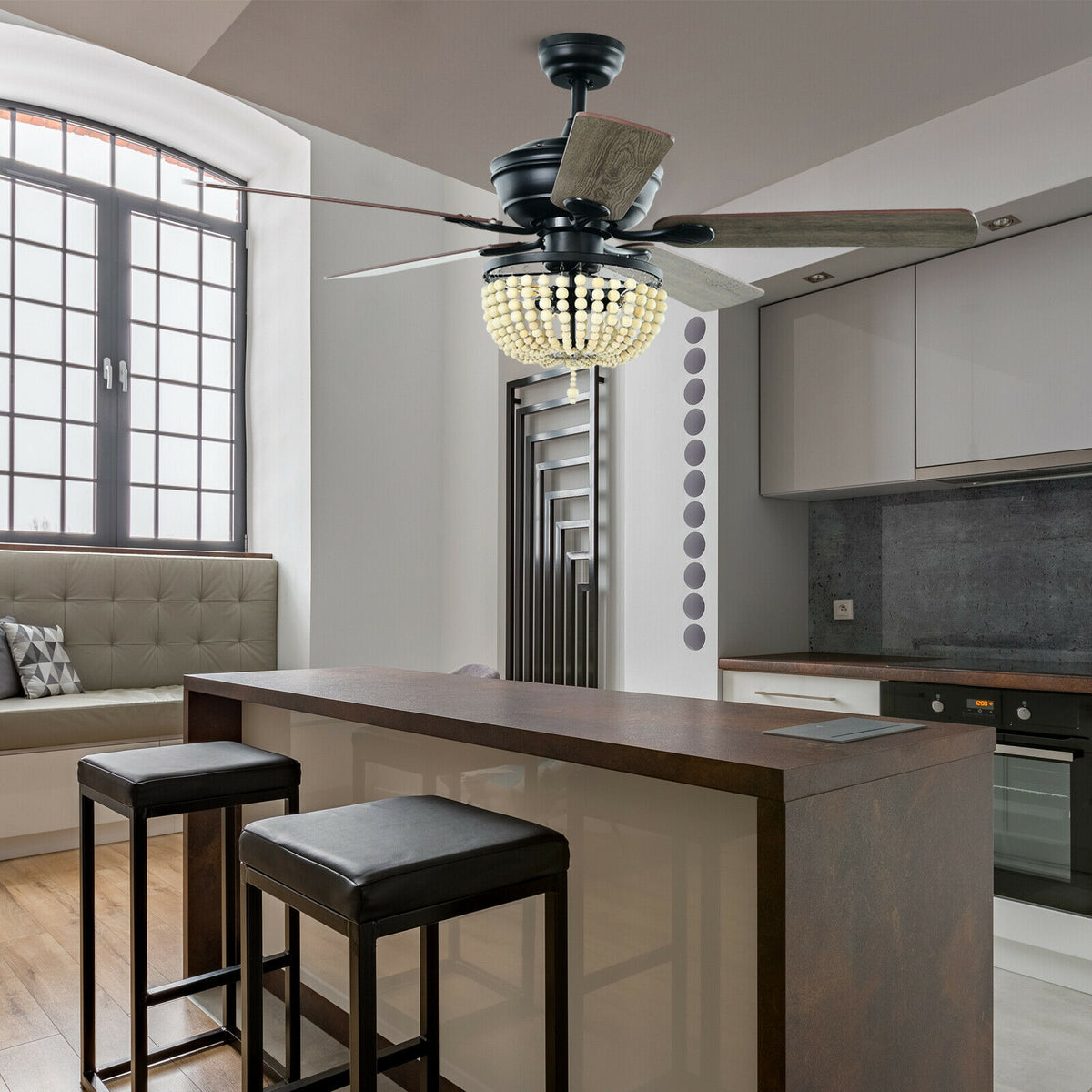 Retro Ceiling Fan Light with Reversible Blades and Remote Control - Black 52 Inch
