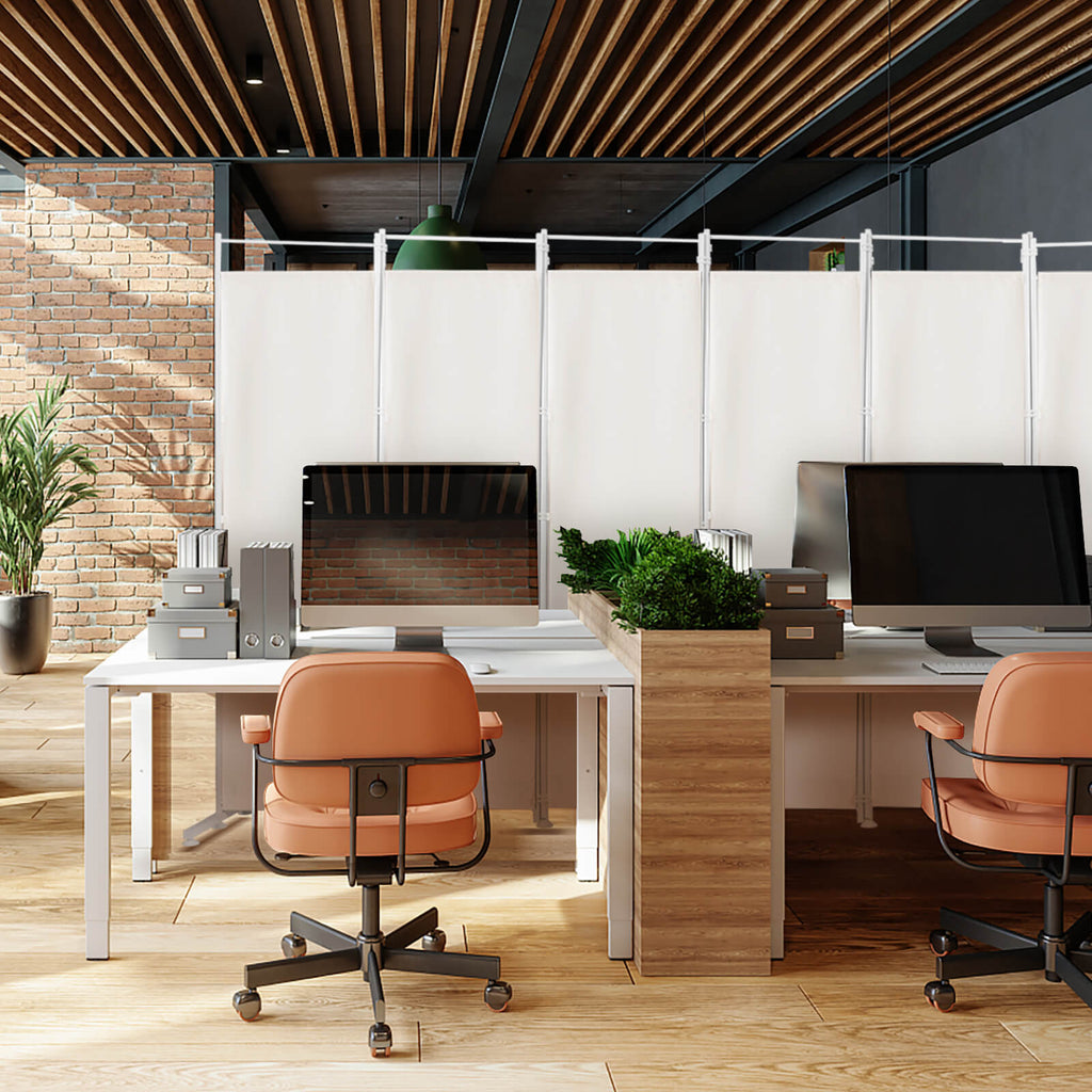 6-Panel Room Divider with Steel Support Base - White, No Wheels, Adjustable Feet