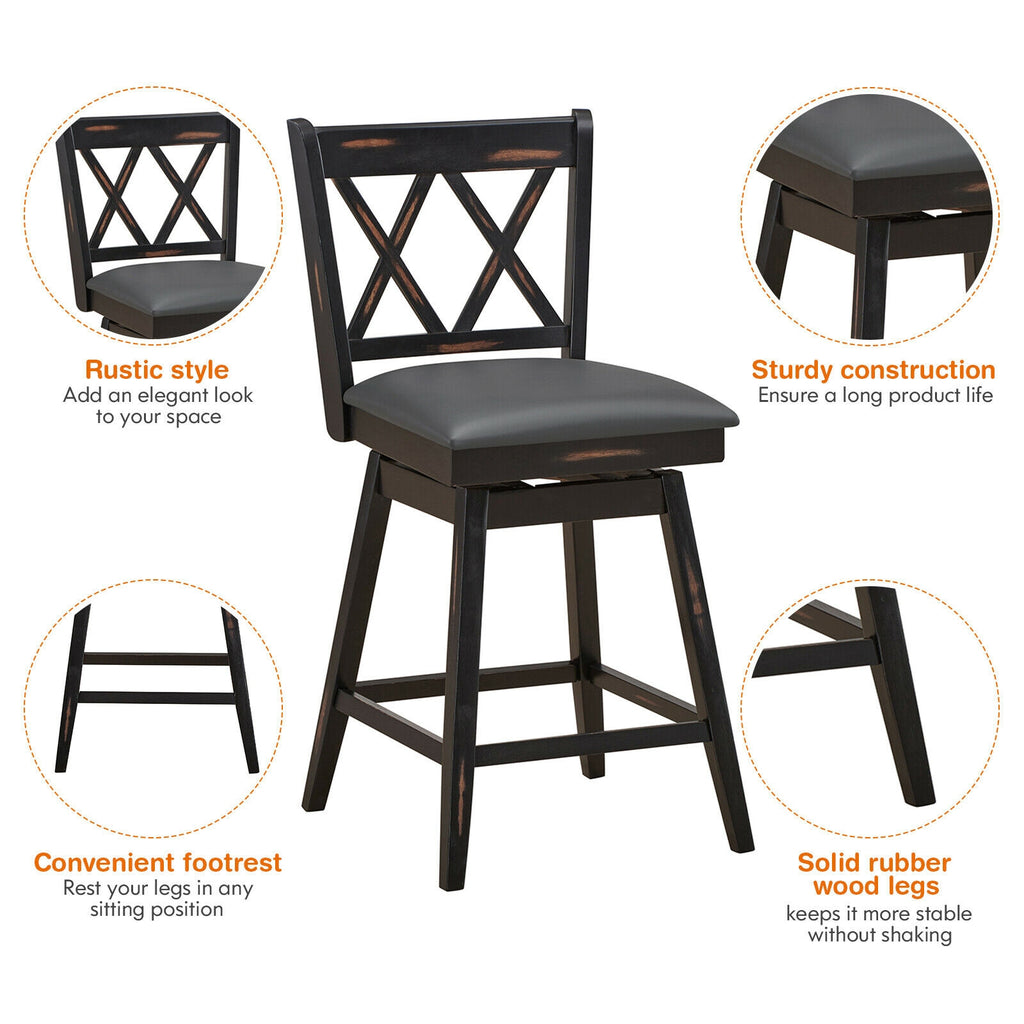 2-Piece 25" Counter Height Bar Stools with Cushion - Black