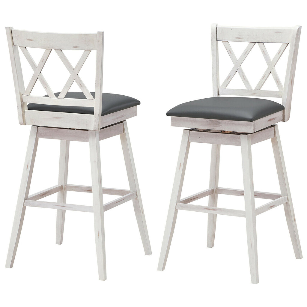 2-Piece Counter Height Barstool Set with Swivel Seat - White Cushion
