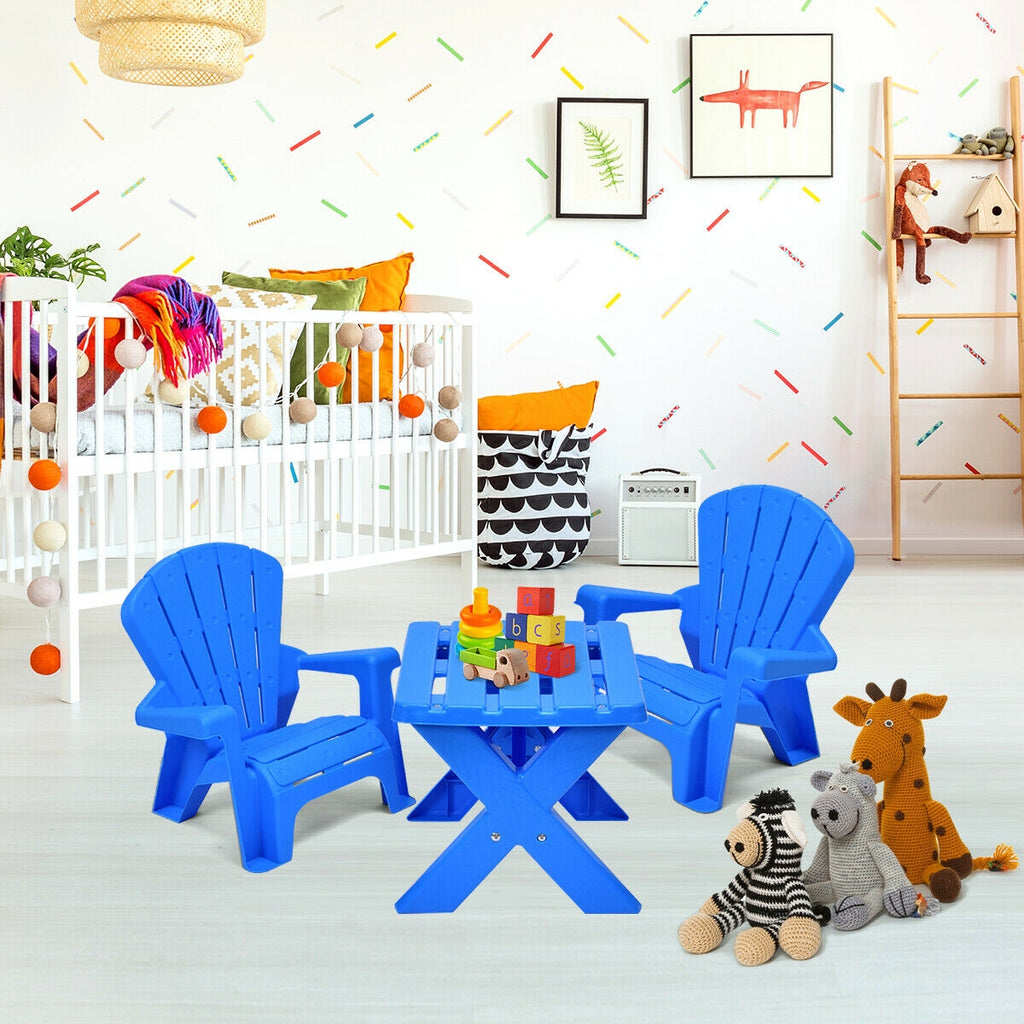 Blue 3-Piece Children's Plastic Play Table and Chair Set