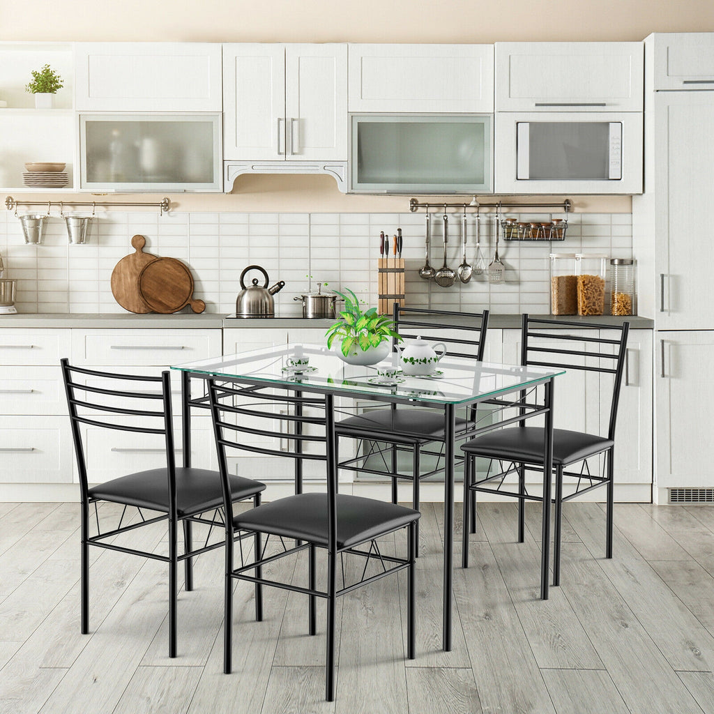 5-Piece Dining Set with Tempered Glass Top Table and 4 Upholstered Chairs