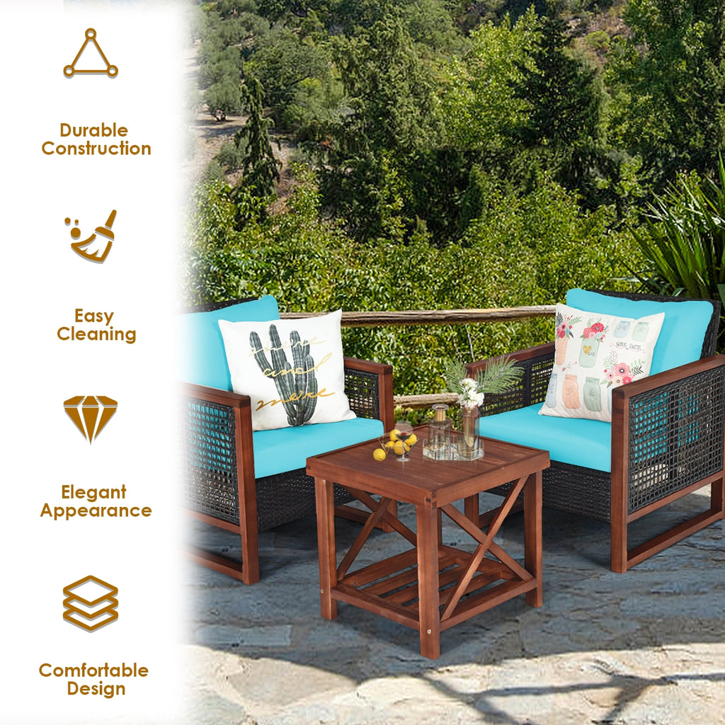 3 Pieces Acacia Wood Patio Furniture Set with Coffee Table