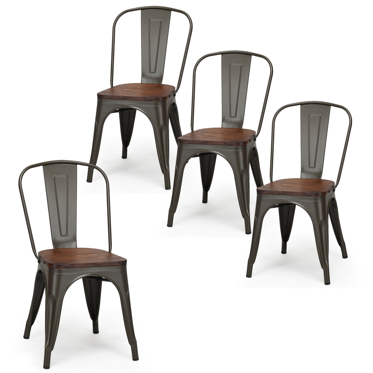 Stackable Metal Dining Chair Set of 4, Dark Green