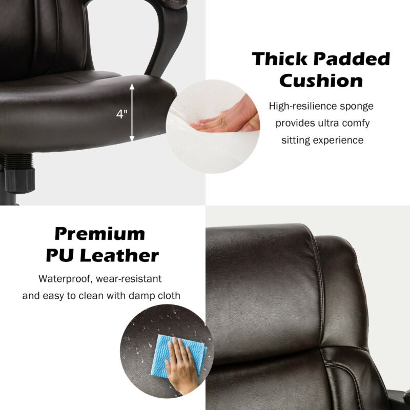 Adjustable Leather Executive Office Chair Computer Desk with Armrest