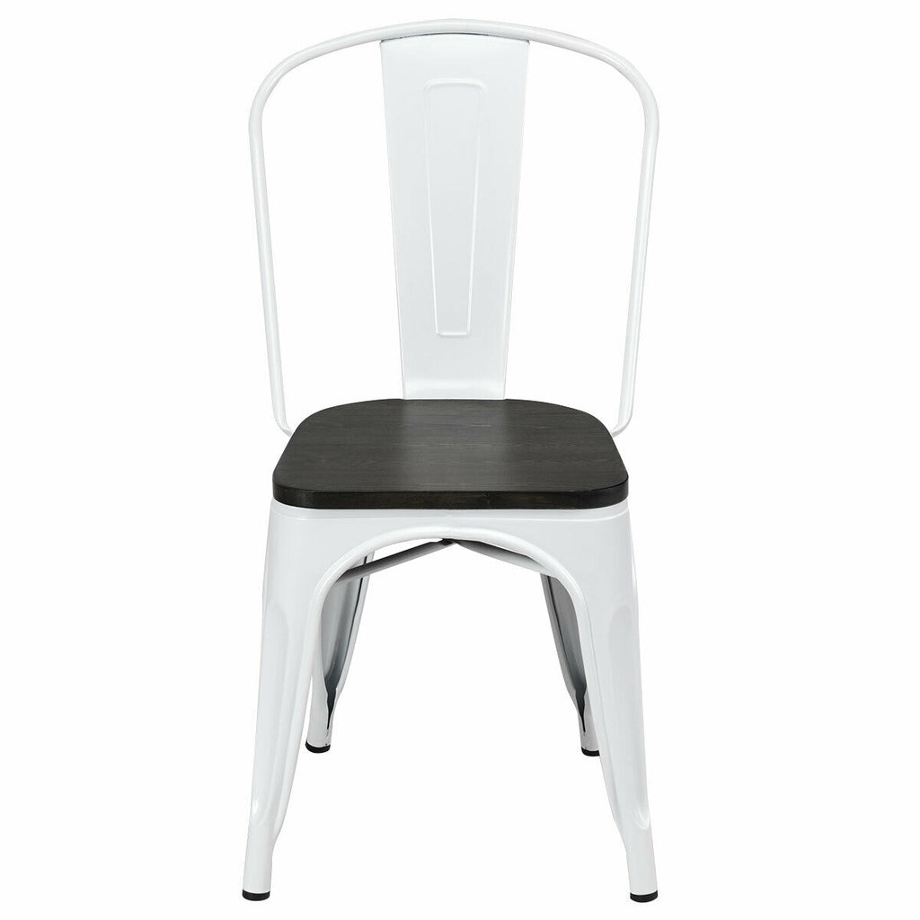 Metal Dining Chairs with Wood Seat Set of 4 - White