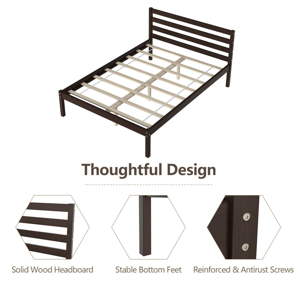 Full Size Bed Frame with Wooden Headboard & Slat Support