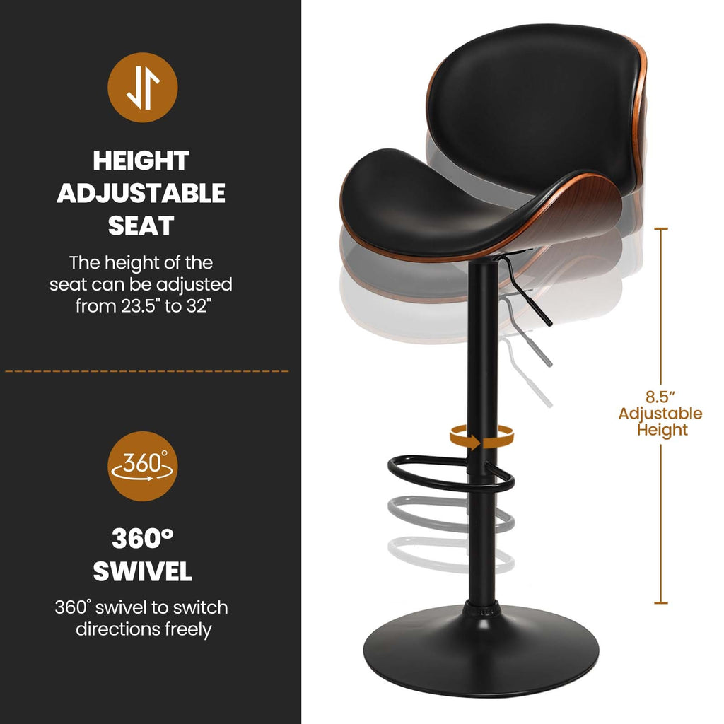Set of 2 Adjustable Swivel Bar Stools with PU Leather - Curved Chair