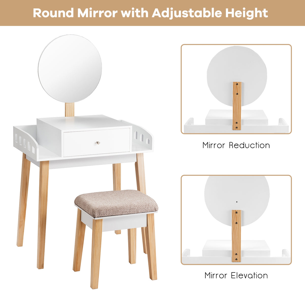 Wooden Makeup Dressing Table with Mirror & Drawer
