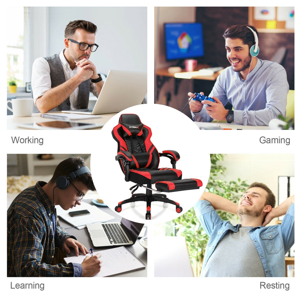 Adjustable Gaming Chair with Footrest, Red