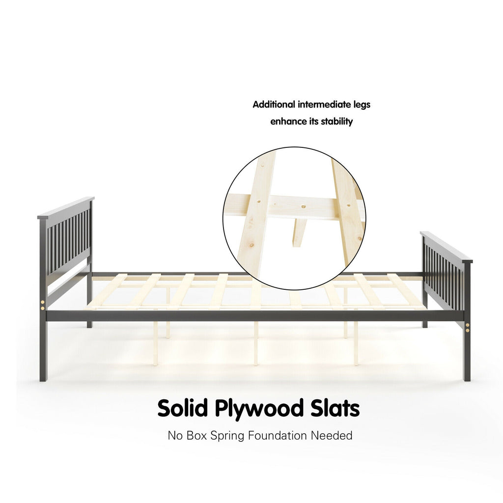 Wood Platform Bed with Headboard – Queen Size