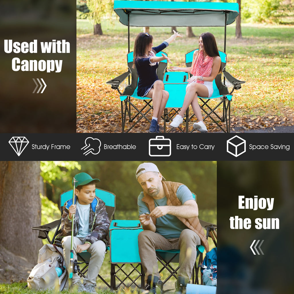Portable Folding Camping Chair with Canopy - Turquoise