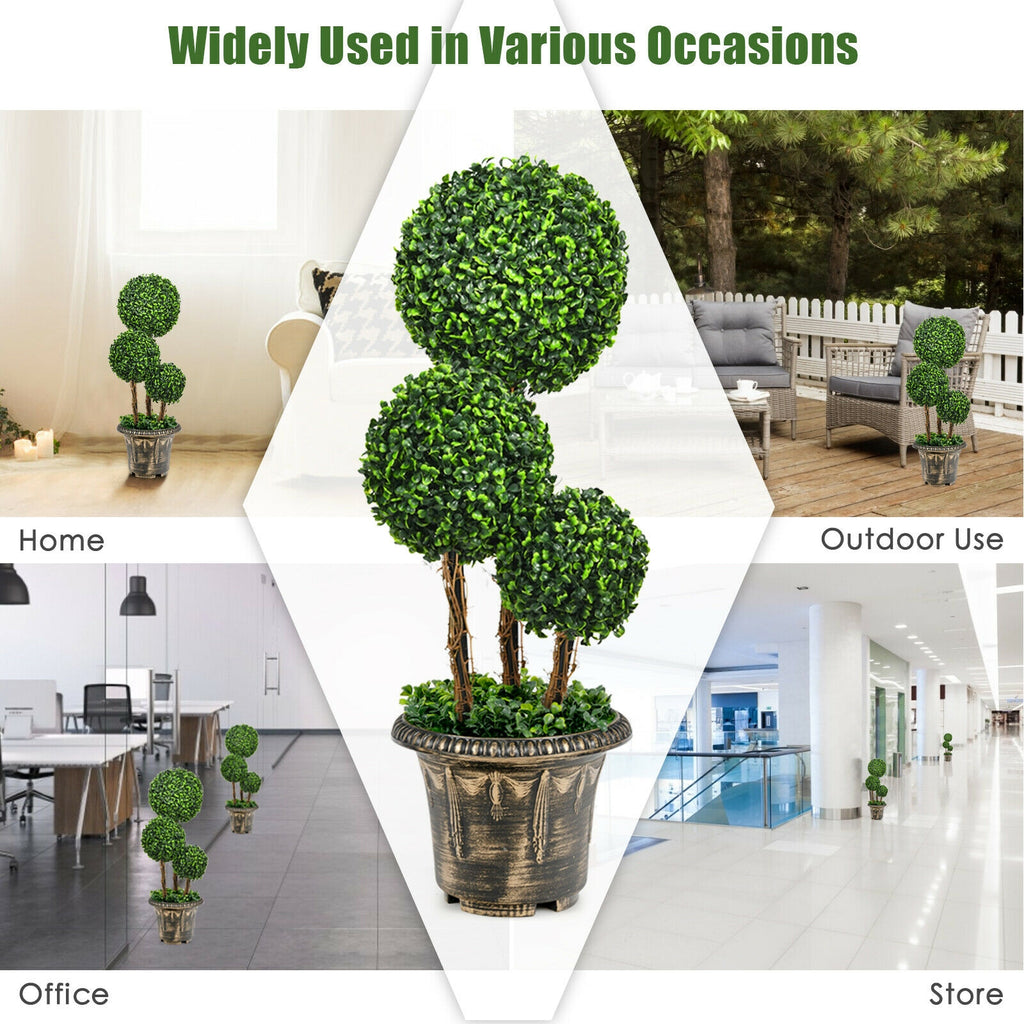 30 Inch Artificial Topiary Triple Ball Tree - Indoor & Outdoor UV Protected