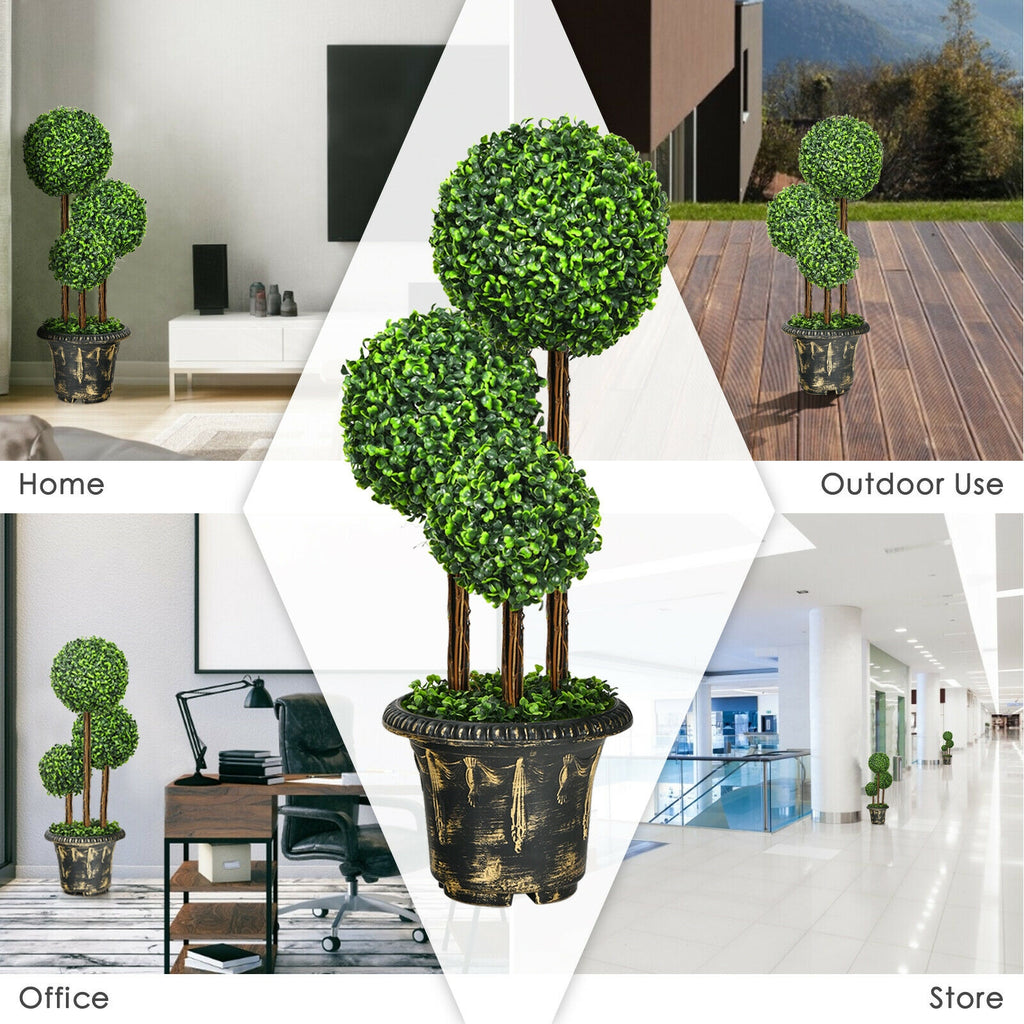 36-Inch Artificial Topiary Triple Ball Tree for Indoor & Outdoor Decor - Realistic Green Leaves