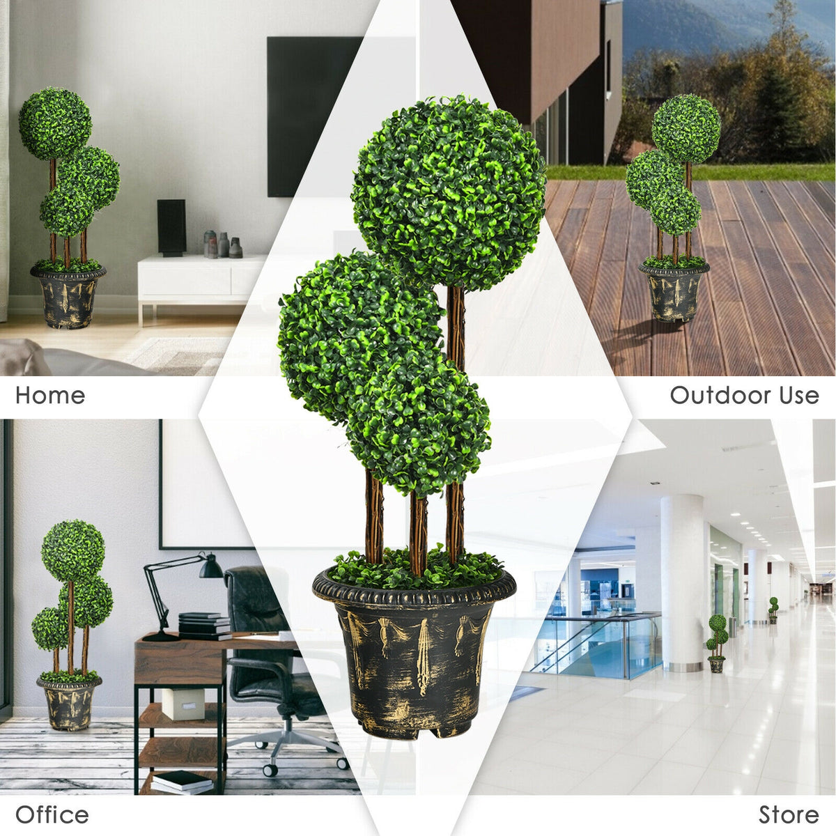 36-Inch Artificial Topiary Triple Ball Tree for Indoor & Outdoor Decor - Realistic Green Leaves