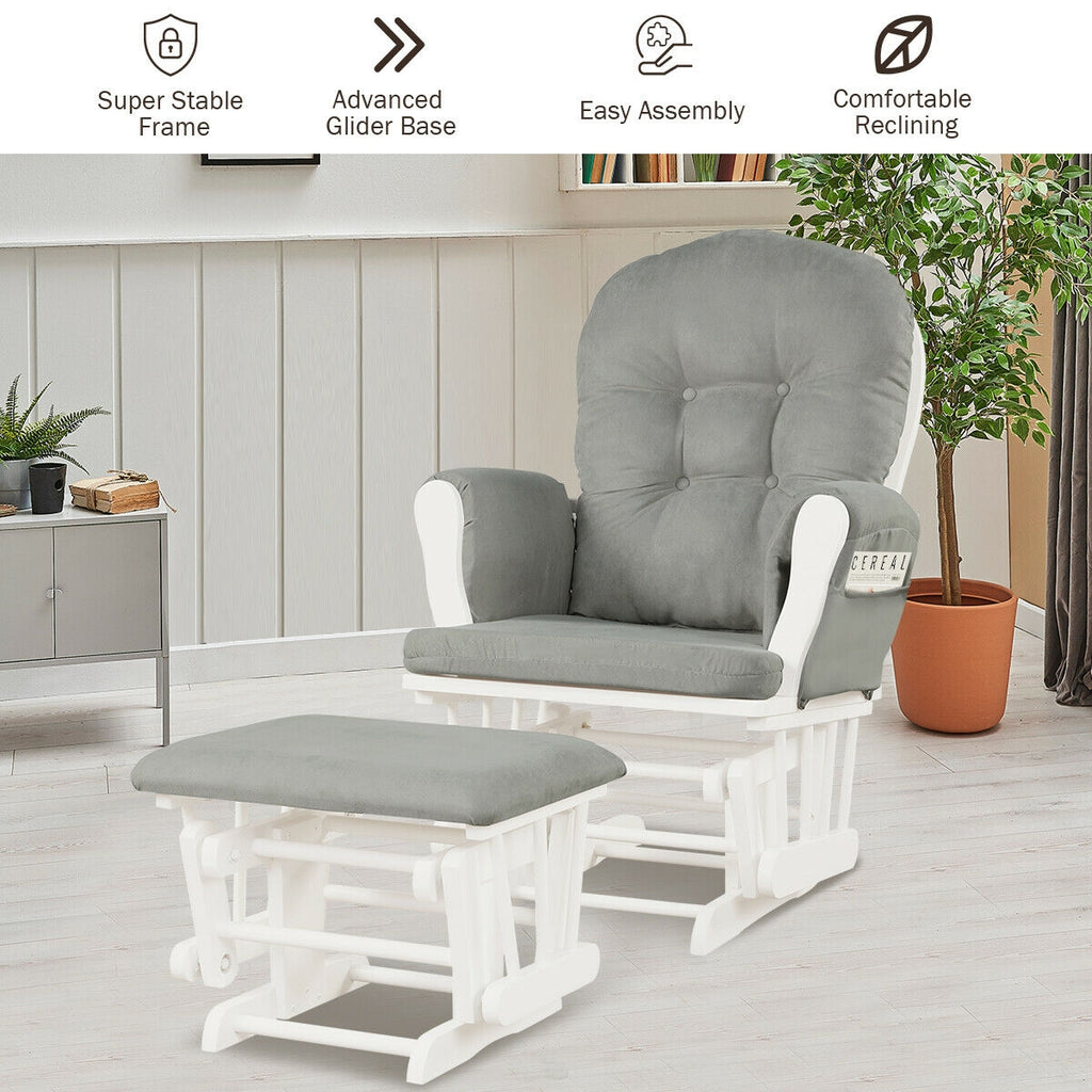 Wood Glider and Ottoman Set with Storage Pocket - Light Gray