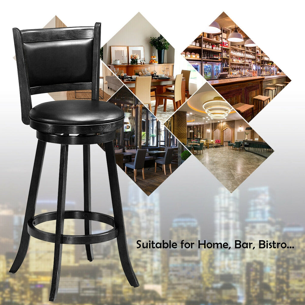 29 Inch Wooden Swivel Bar Stool with PVC Cushioned Seat - Black