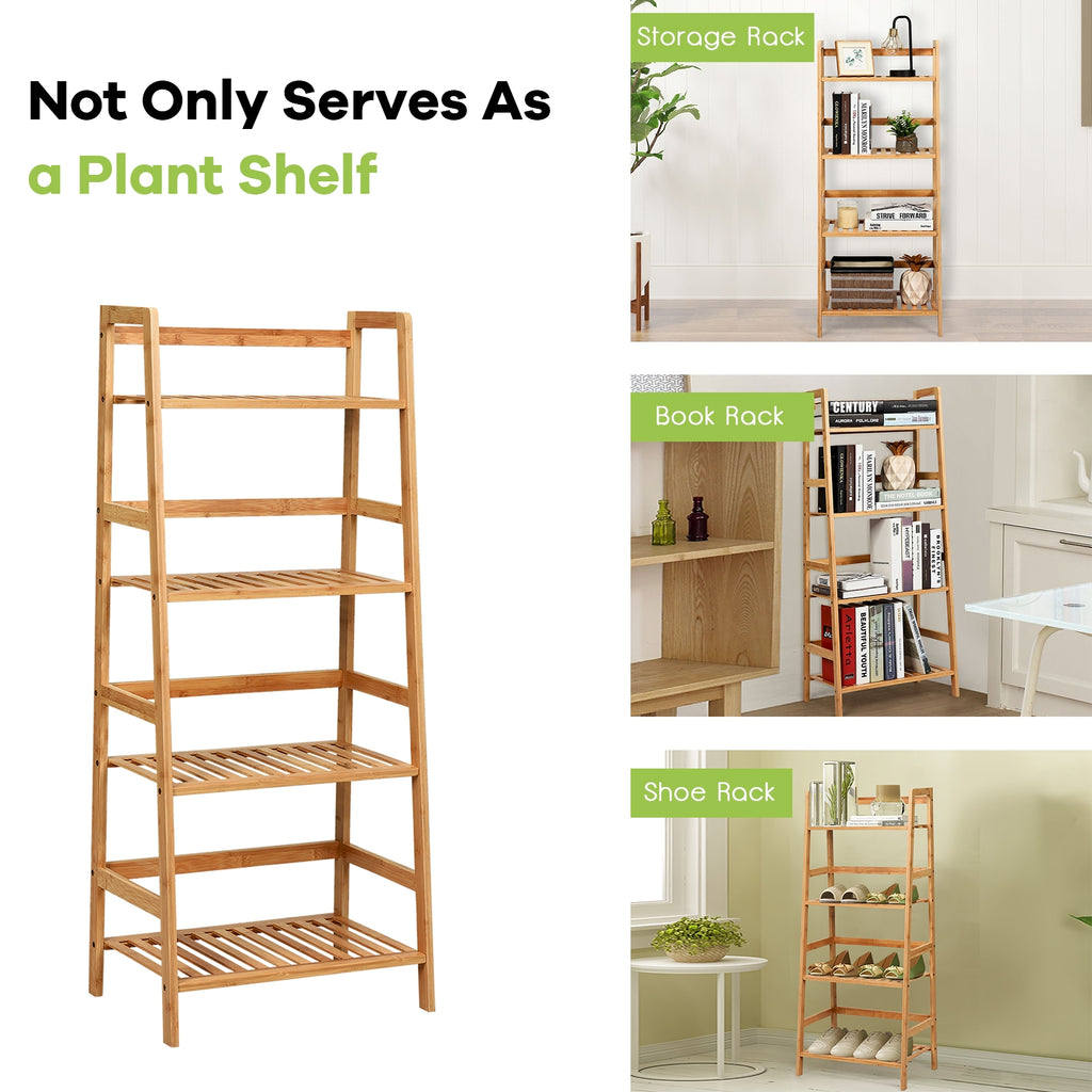4-Tier Bamboo Plant Rack with Guardrails - Natural