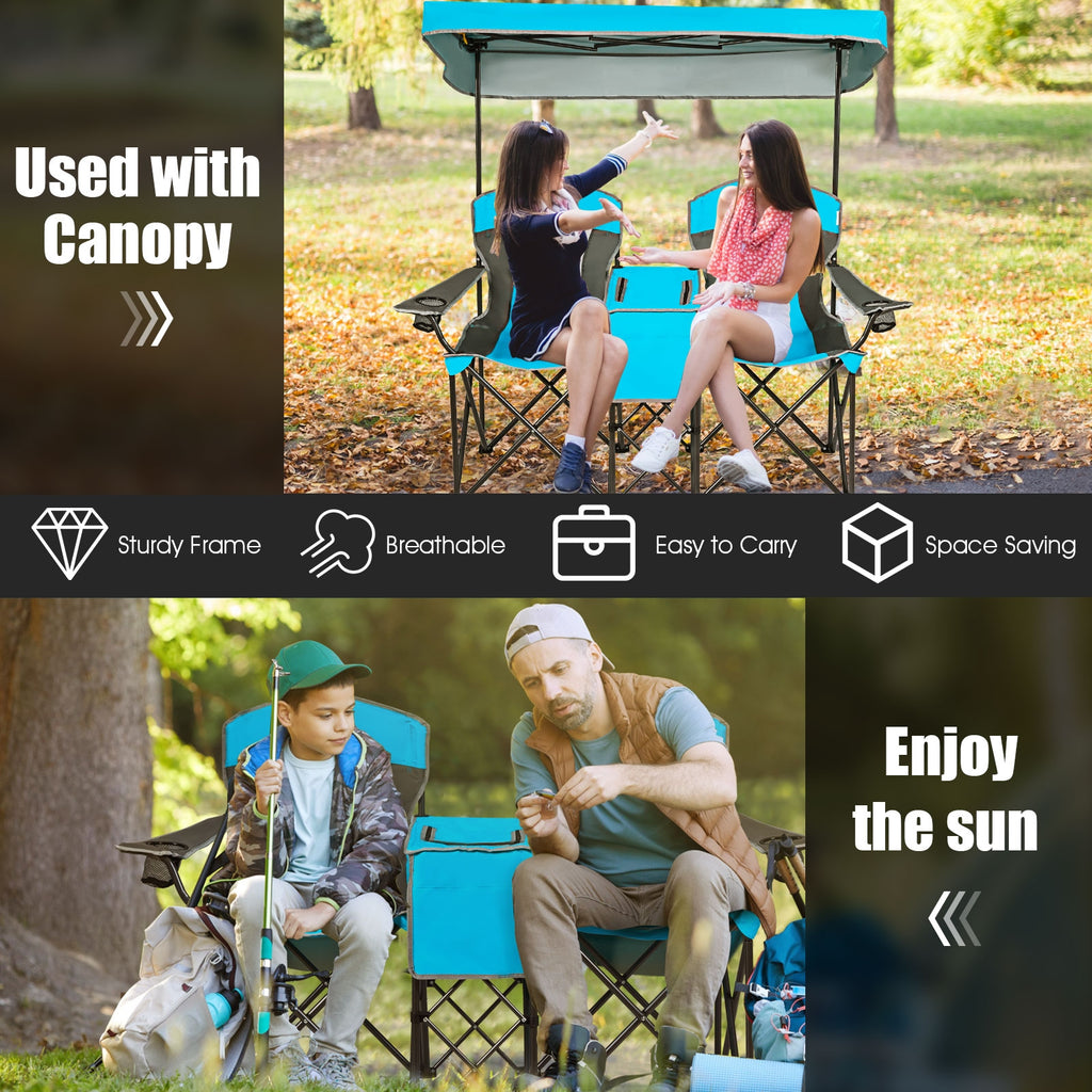 Folding Camping Chair with Canopy and Cup Holder - Blue