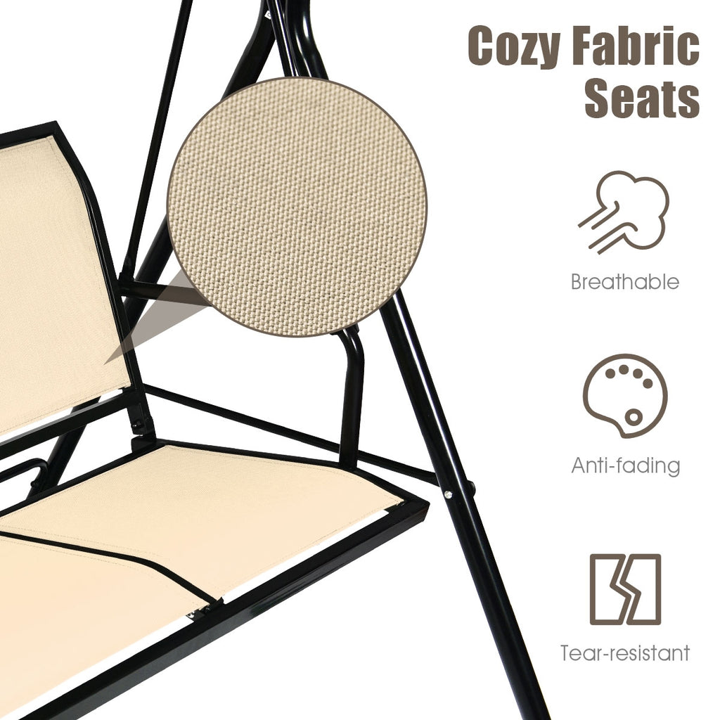 3-Person Patio Swing with Canopy – 50" x 16", Brown