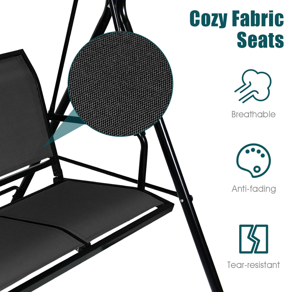 3-Person Patio Swing with Canopy – 50" x 16" Black